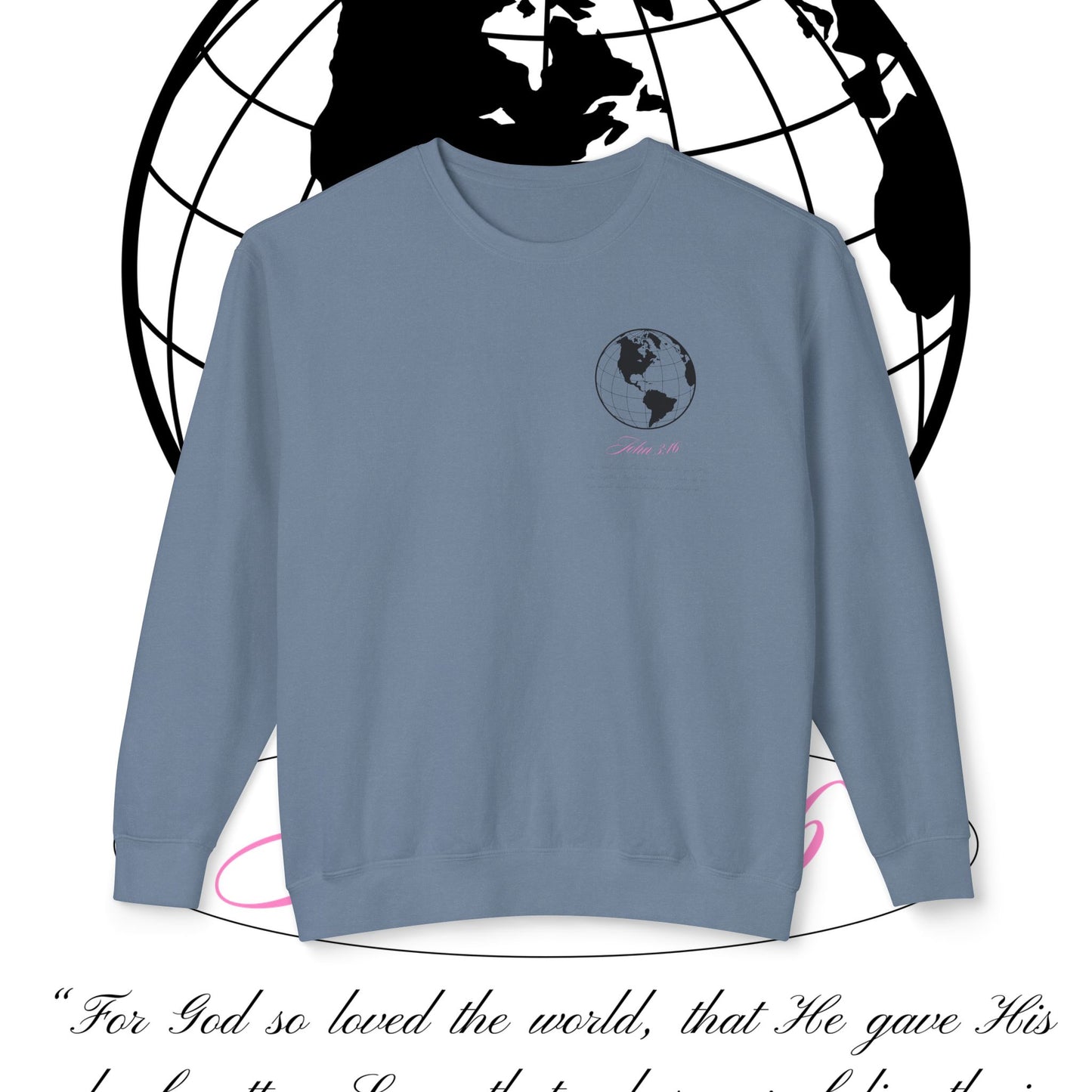 John 3:16 Sweater (black + pink ππ©·) - Christian Unisex Lightweight Crewneck Sweatshirt