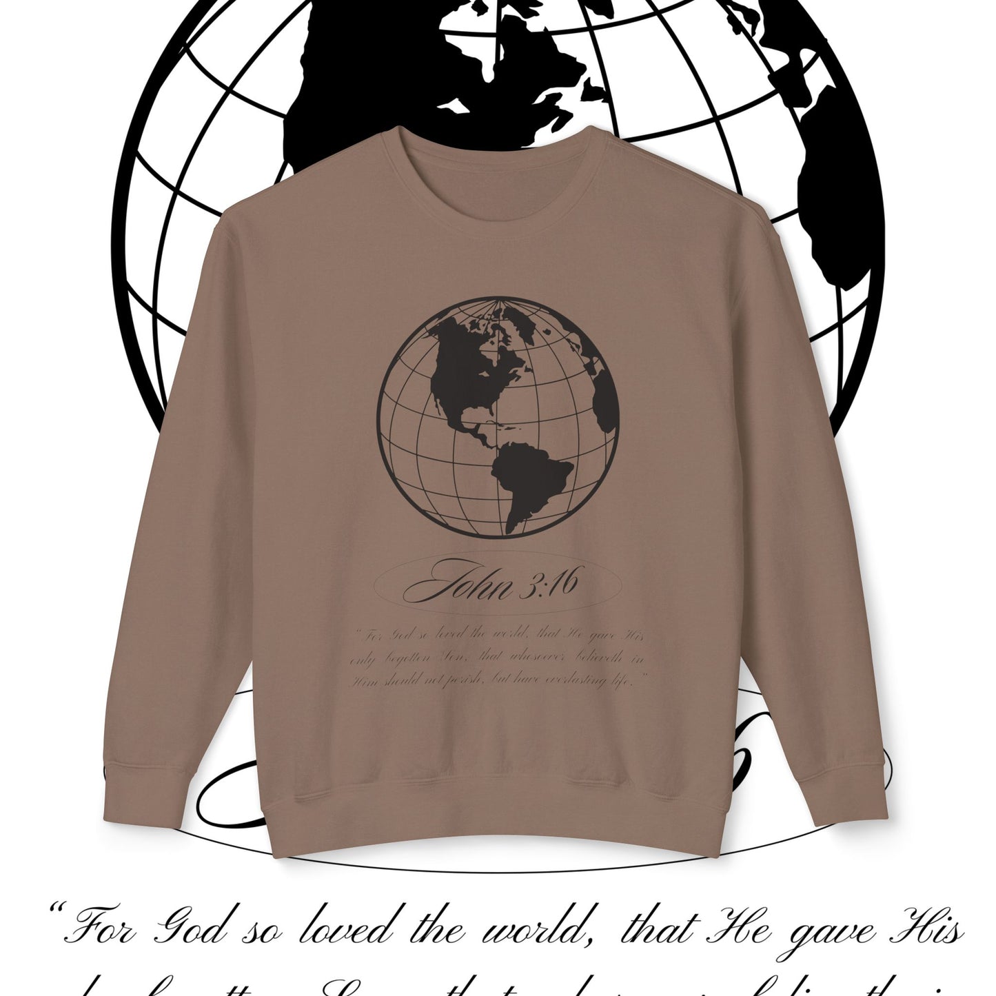 John 3:16 Sweater - Christian Unisex Lightweight Crewneck Sweatshirt (black + 🌏)
