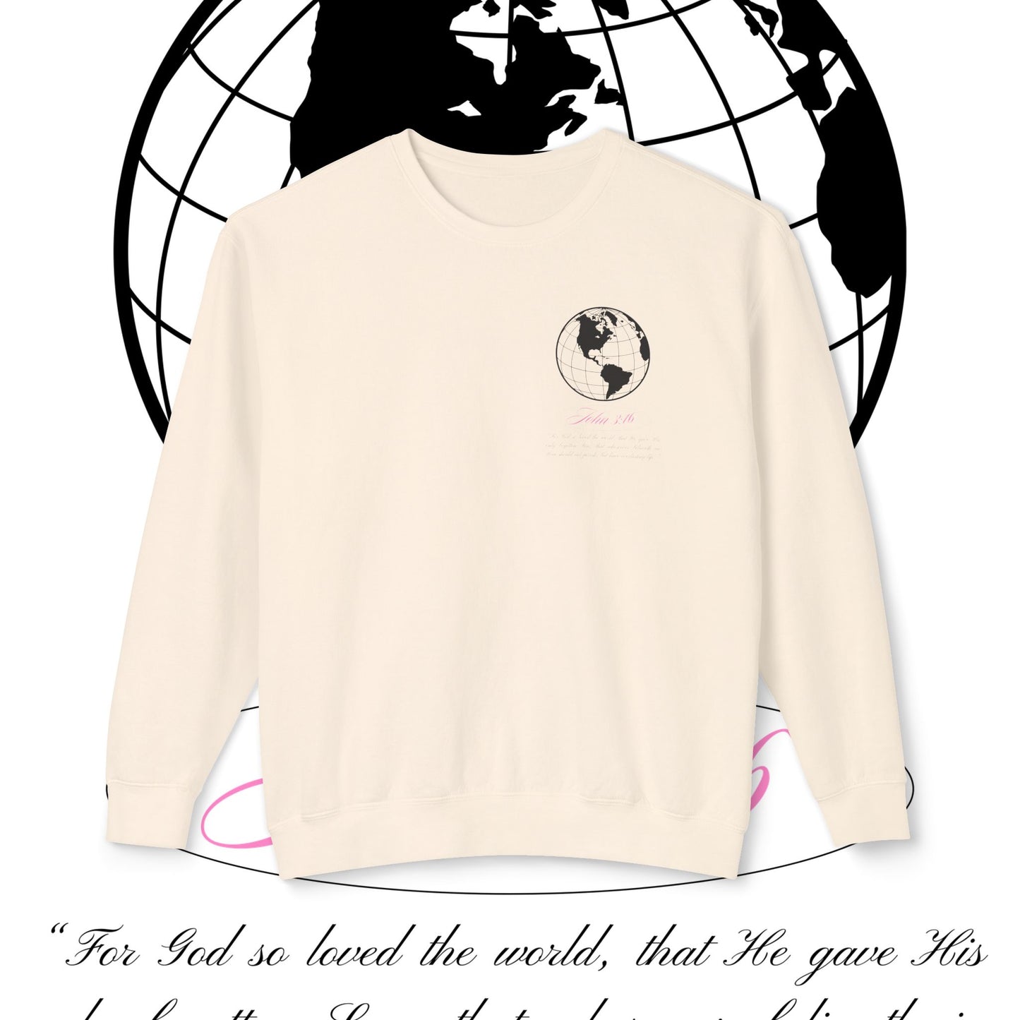 John 3:16 Sweater (black + pink ππ©·) - Christian Unisex Lightweight Crewneck Sweatshirt