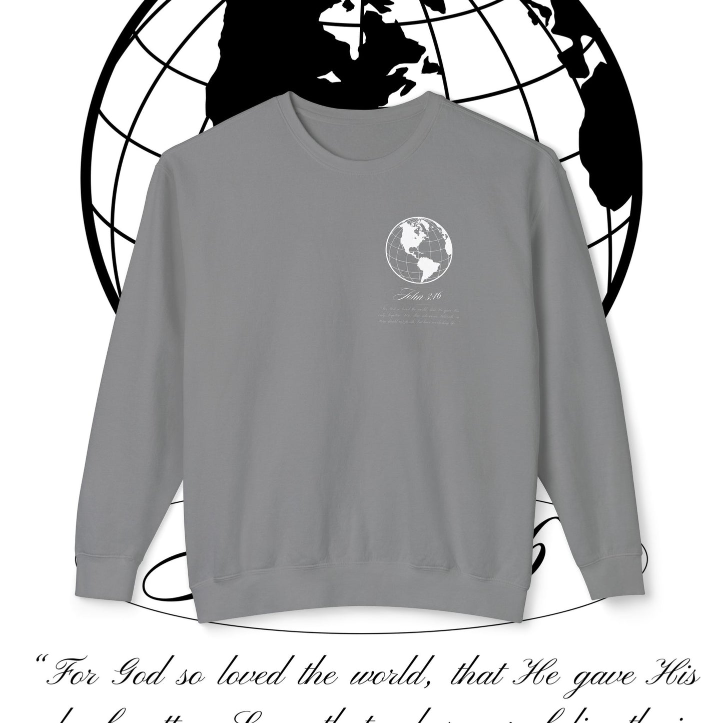 John 3:16 Sweater - (white + 🌎) Christian Unisex Lightweight Crewneck Sweatshirt -