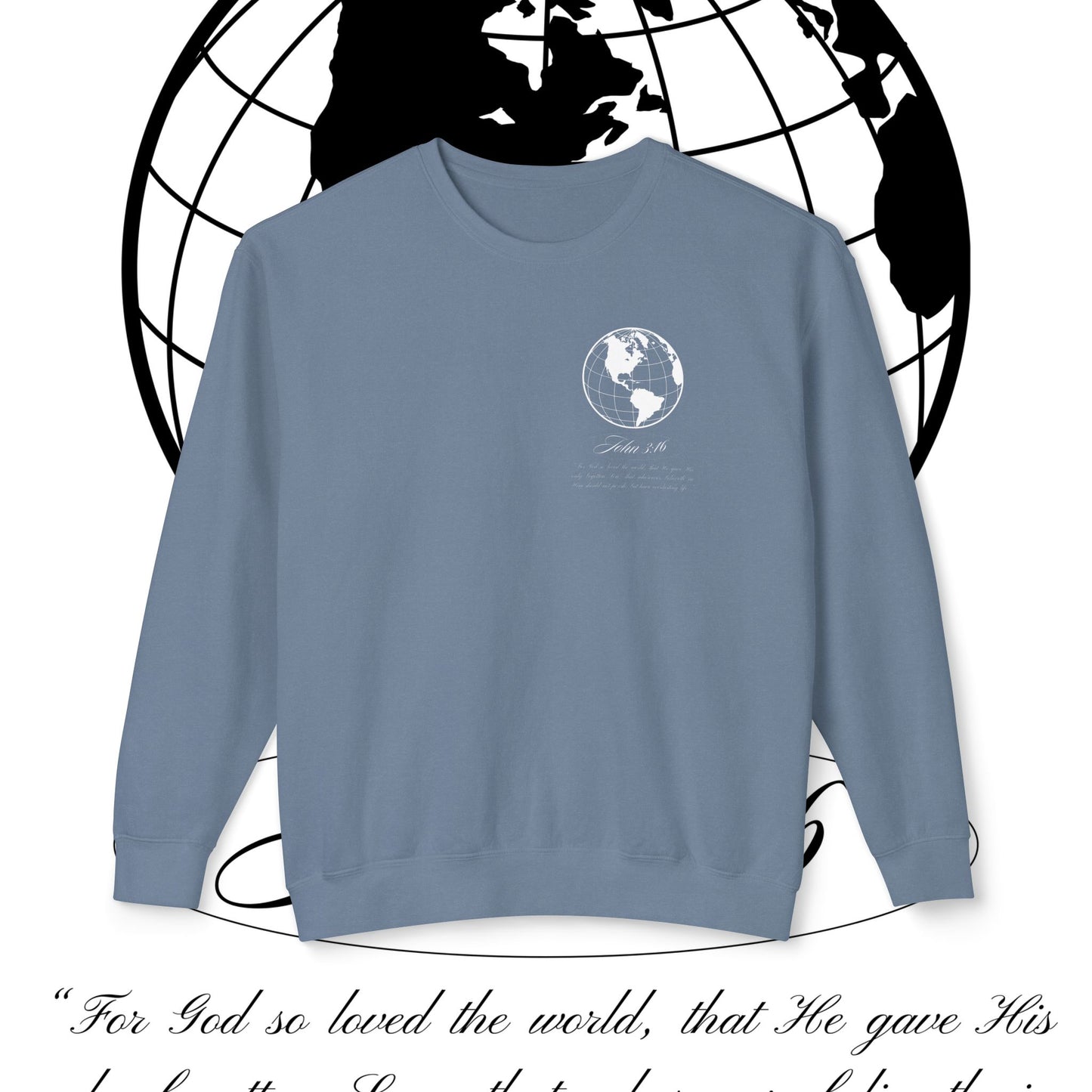 John 3:16 Sweater - (white + 🌎) Christian Unisex Lightweight Crewneck Sweatshirt -