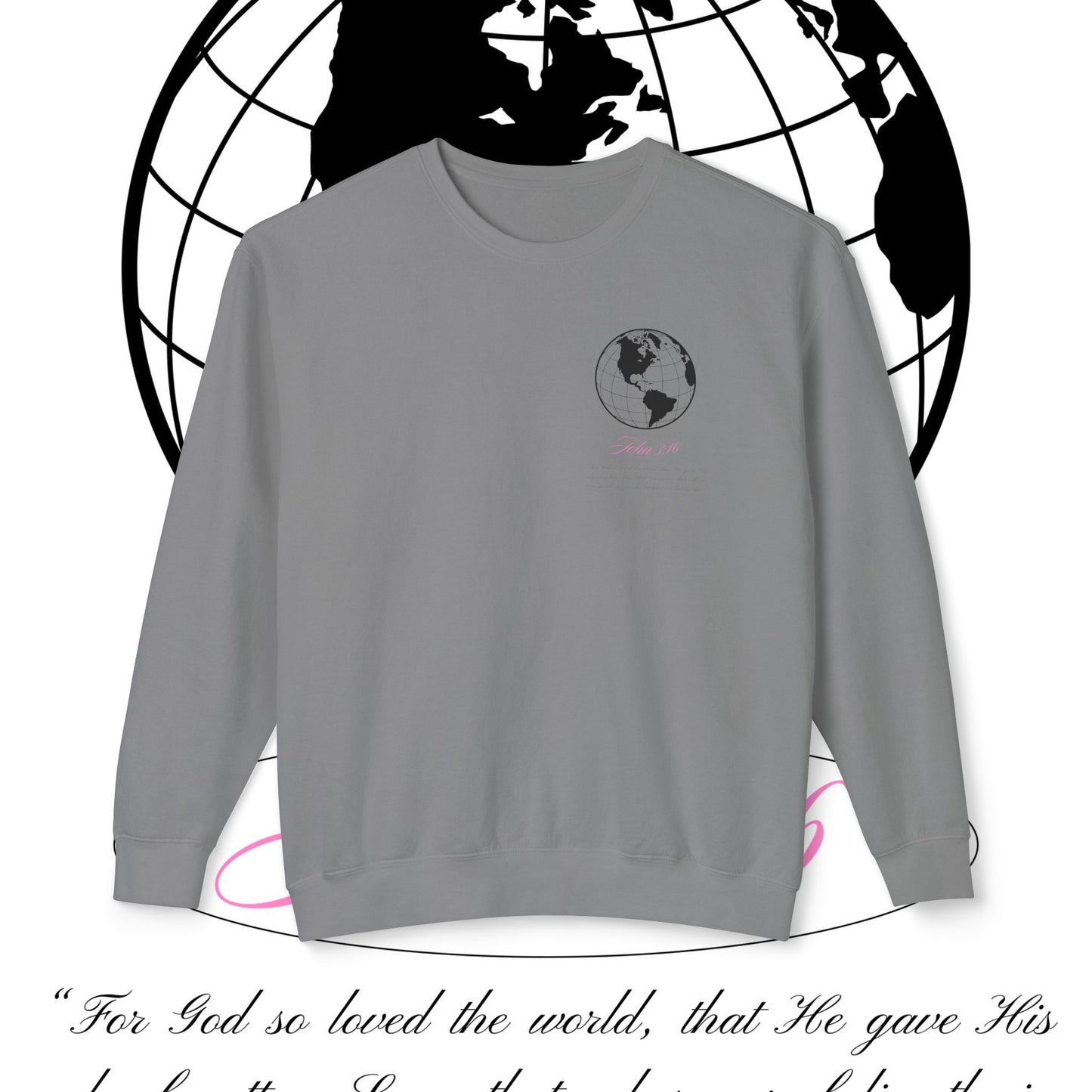 John 3:16 Sweater (black + pink ππ©·) - Christian Unisex Lightweight Crewneck Sweatshirt