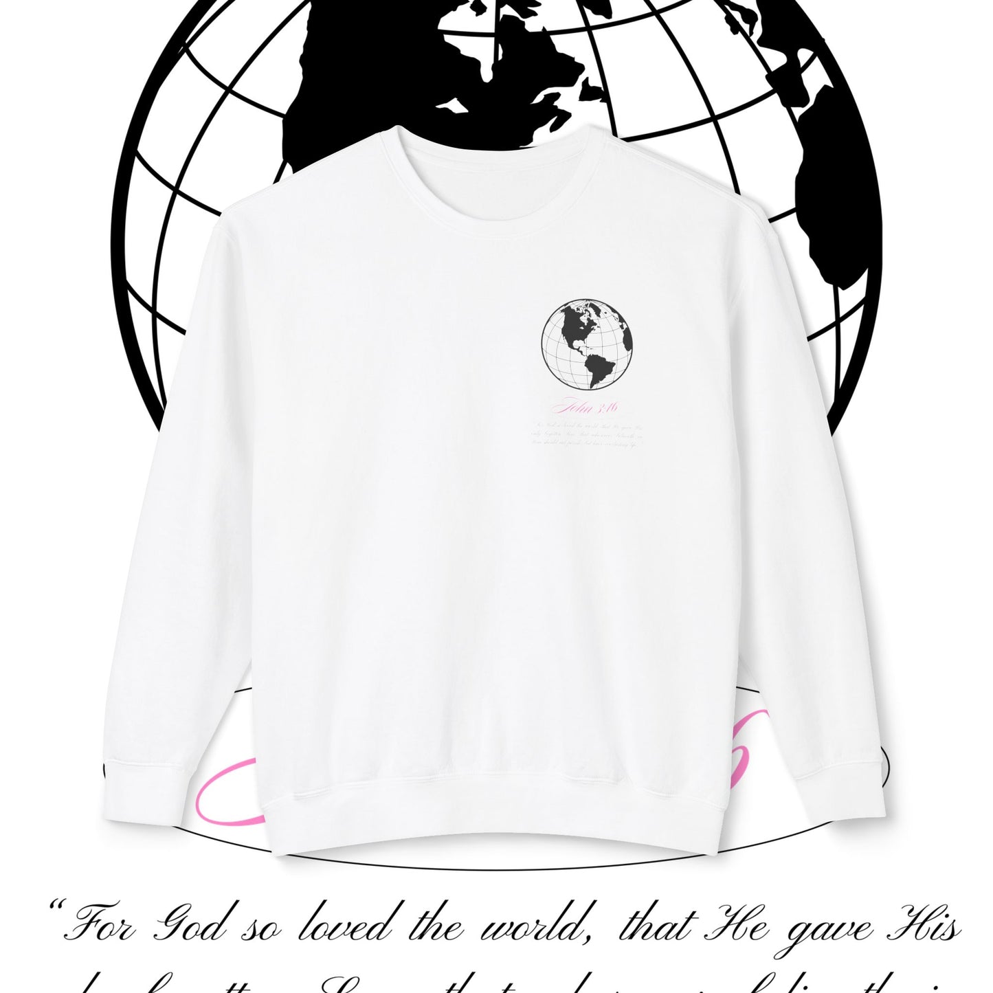 John 3:16 Sweater (black + pink ππ©·) - Christian Unisex Lightweight Crewneck Sweatshirt