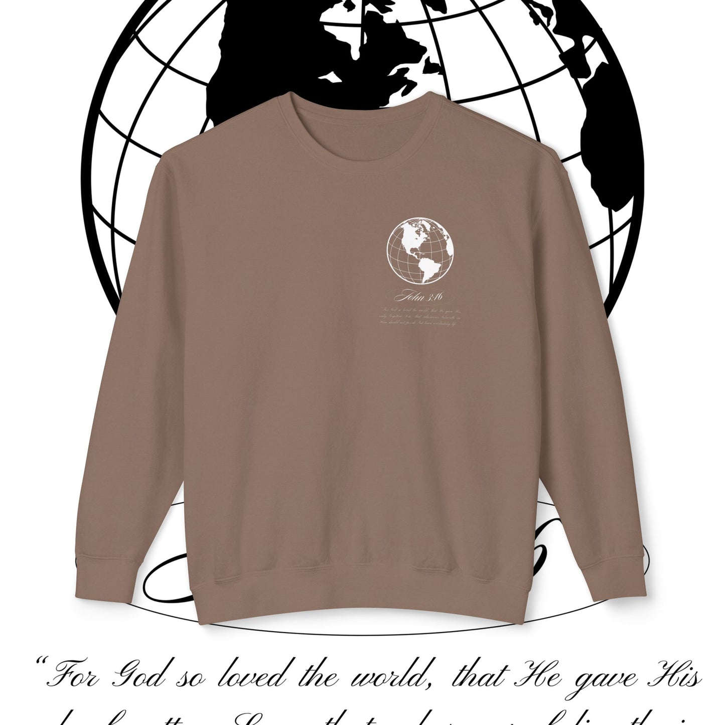 John 3:16 Sweater - (white + 🌎) Christian Unisex Lightweight Crewneck Sweatshirt -