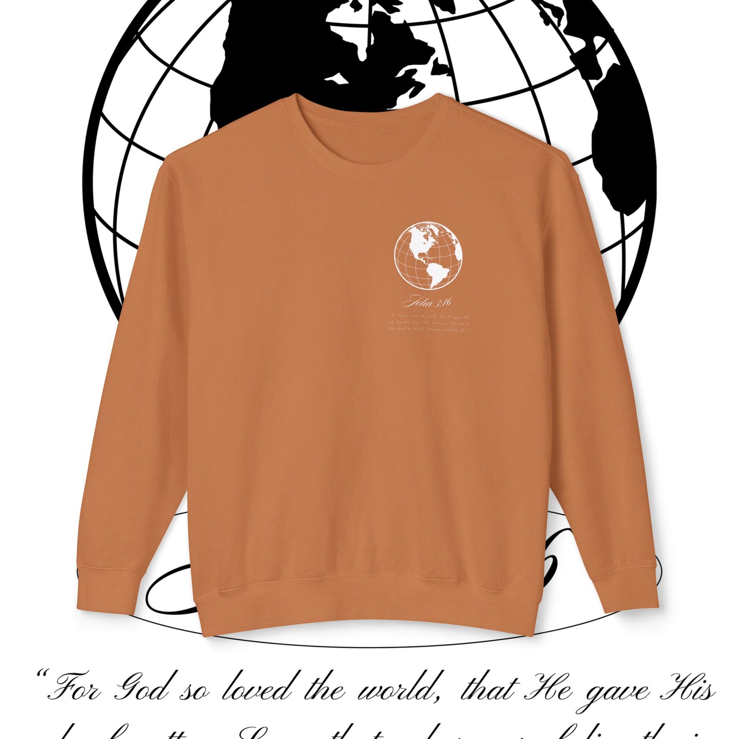 John 3:16 Sweater - (white + 🌎) Christian Unisex Lightweight Crewneck Sweatshirt -