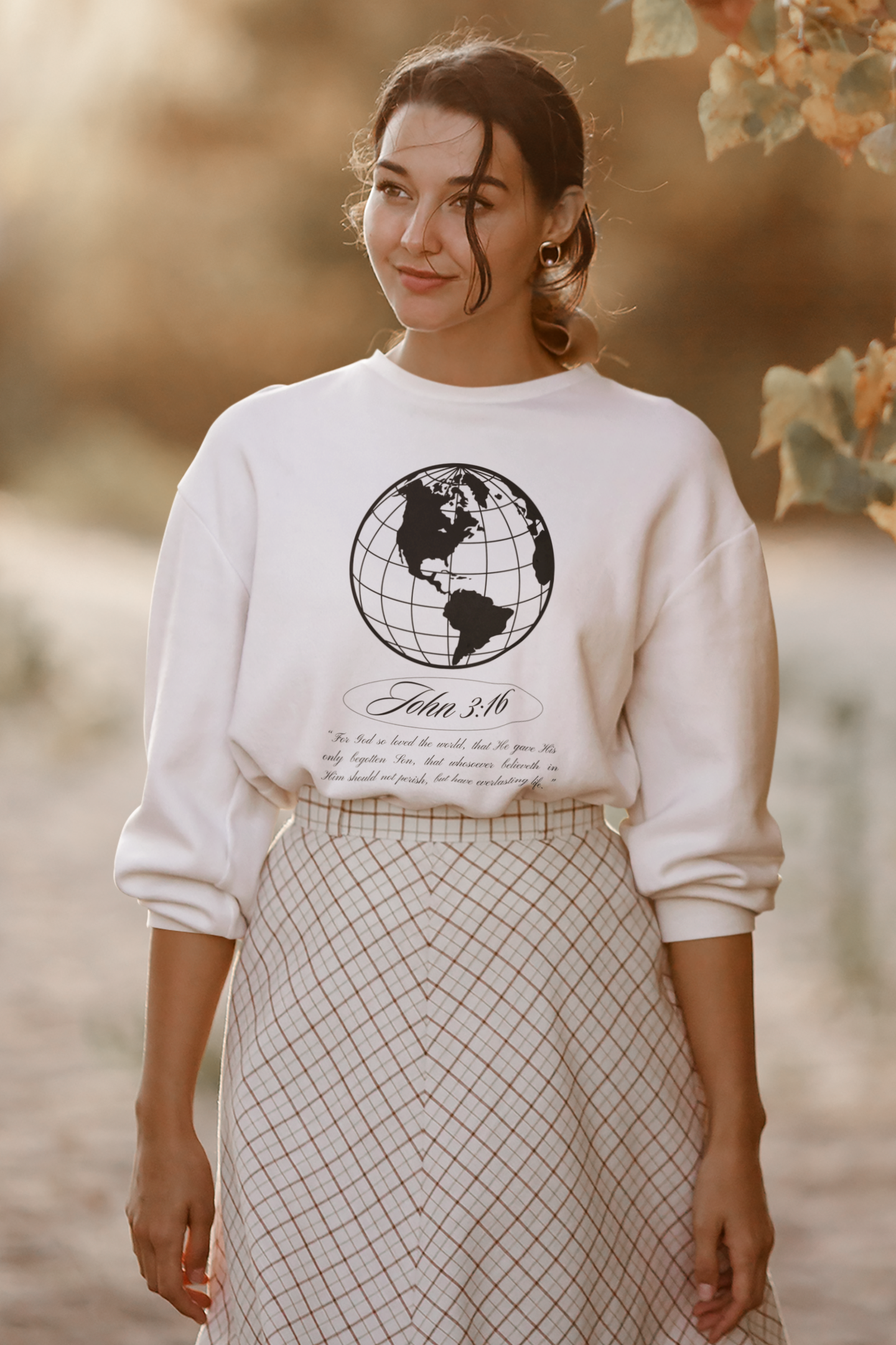 John 3:16 Sweater - Christian Unisex Lightweight Crewneck Sweatshirt (black + 🌏)