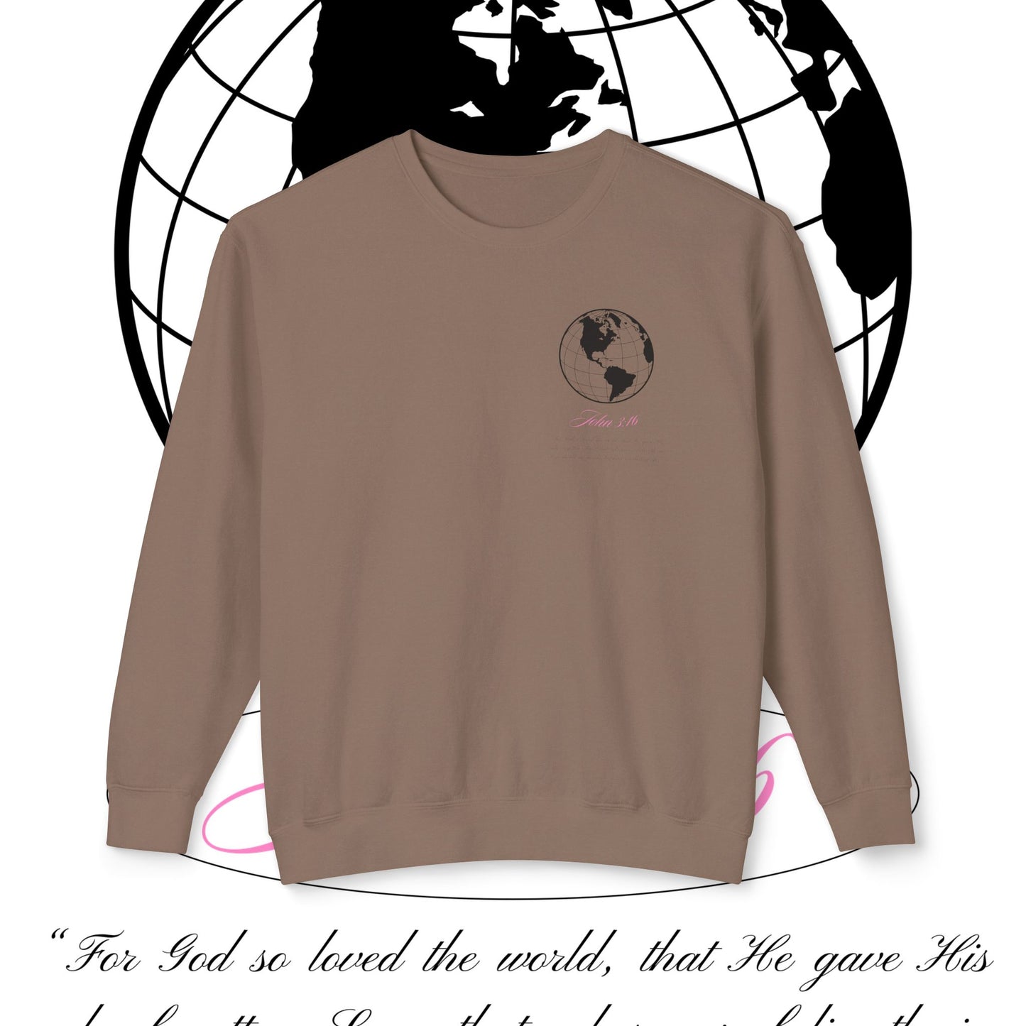John 3:16 Sweater (black + pink ππ©·) - Christian Unisex Lightweight Crewneck Sweatshirt