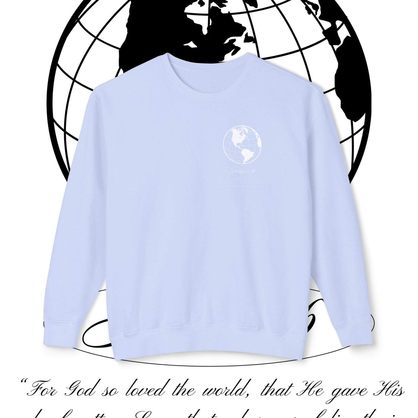 John 3:16 Sweater - (white + 🌎) Christian Unisex Lightweight Crewneck Sweatshirt -
