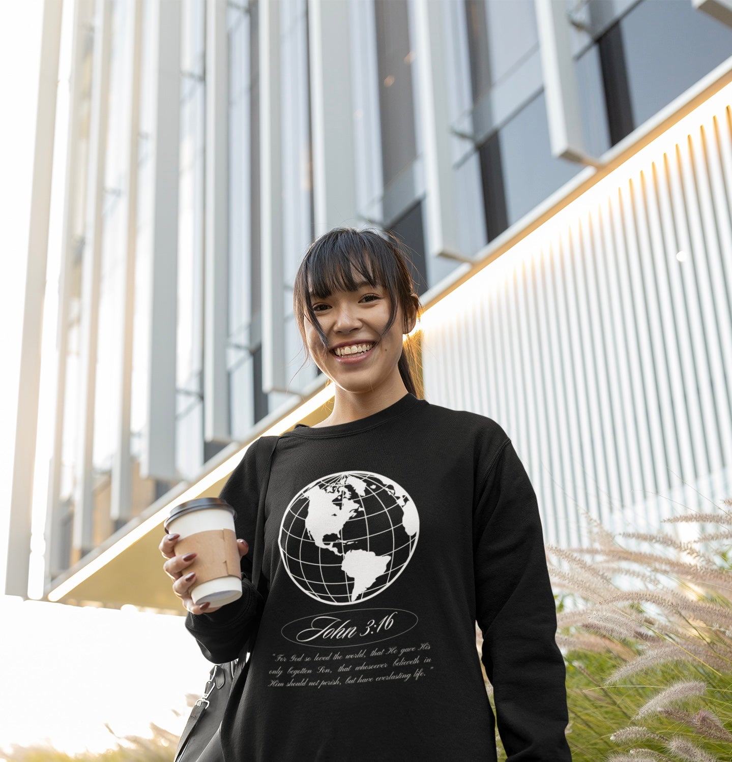 John 3:16 Sweater - Christian Unisex Lightweight Crewneck Sweatshirt (white + π)