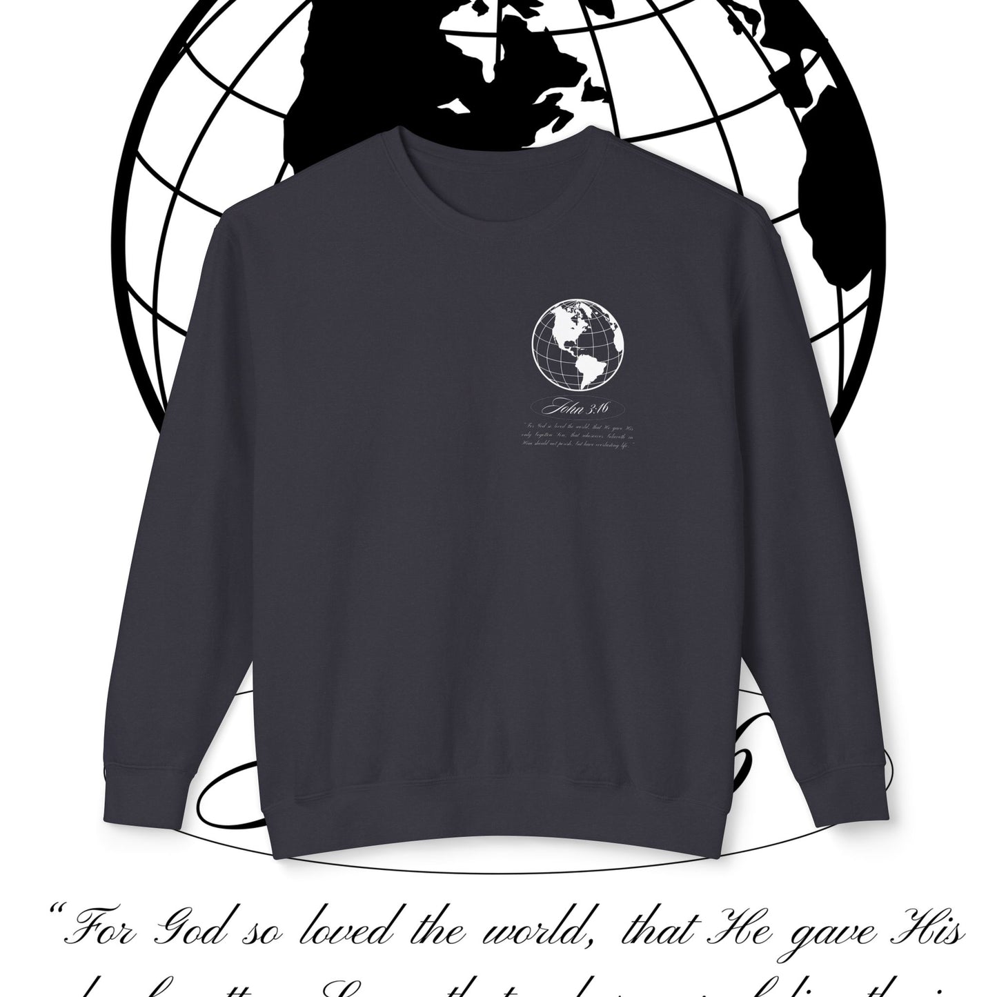 John 3:16 Sweater - (white + 🌎) Christian Unisex Lightweight Crewneck Sweatshirt -