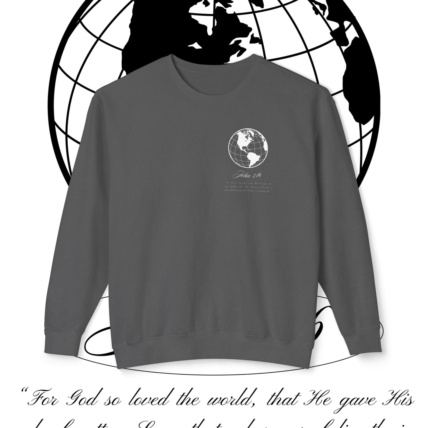 John 3:16 Sweater - (white + 🌎) Christian Unisex Lightweight Crewneck Sweatshirt -