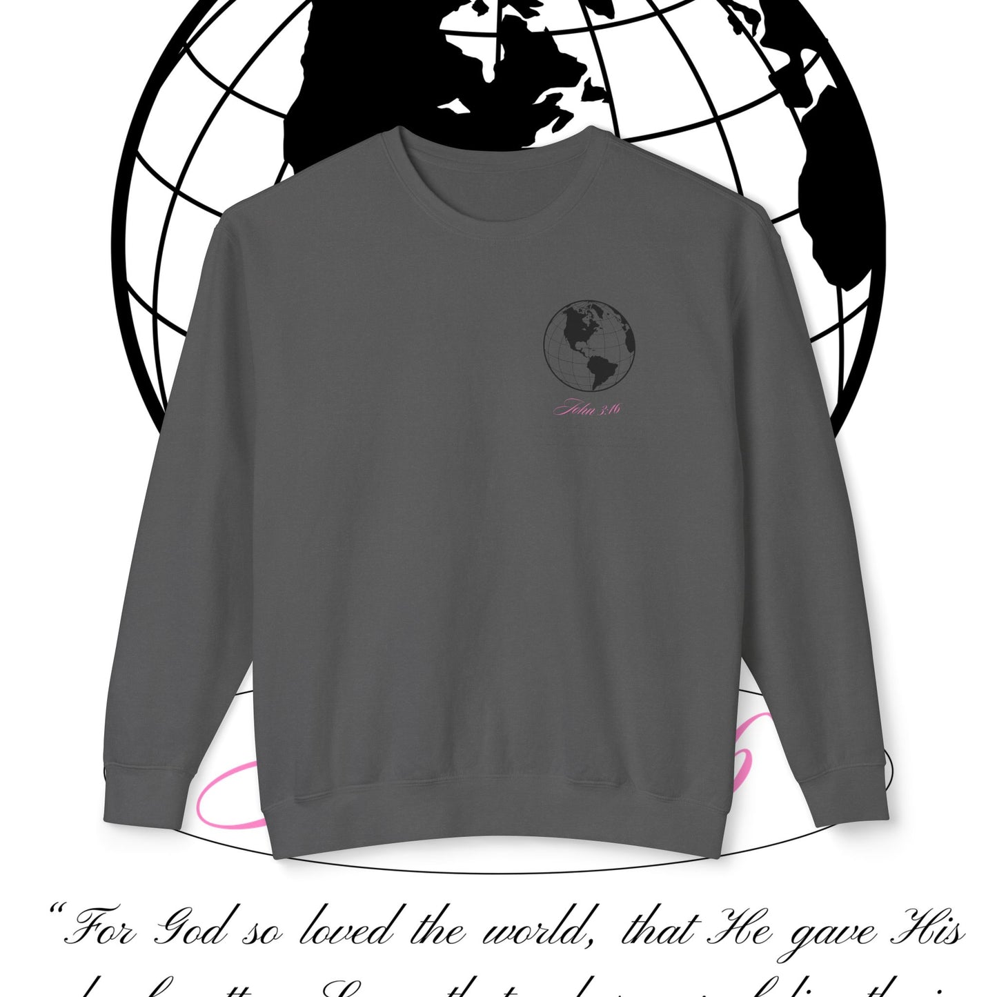 John 3:16 Sweater (black + pink ππ©·) - Christian Unisex Lightweight Crewneck Sweatshirt