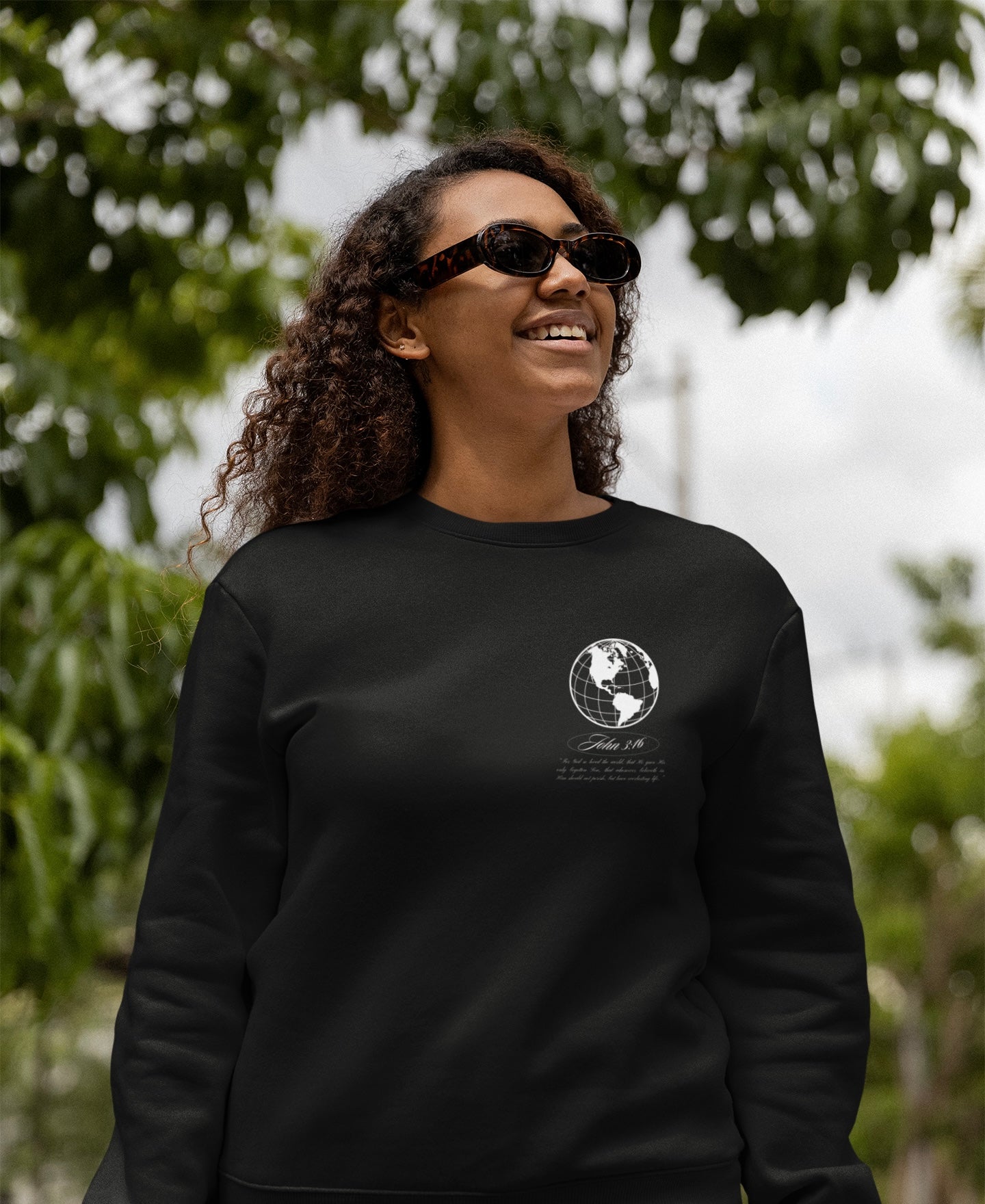 John 3:16 Sweater - (white + 🌎) Christian Unisex Lightweight Crewneck Sweatshirt -