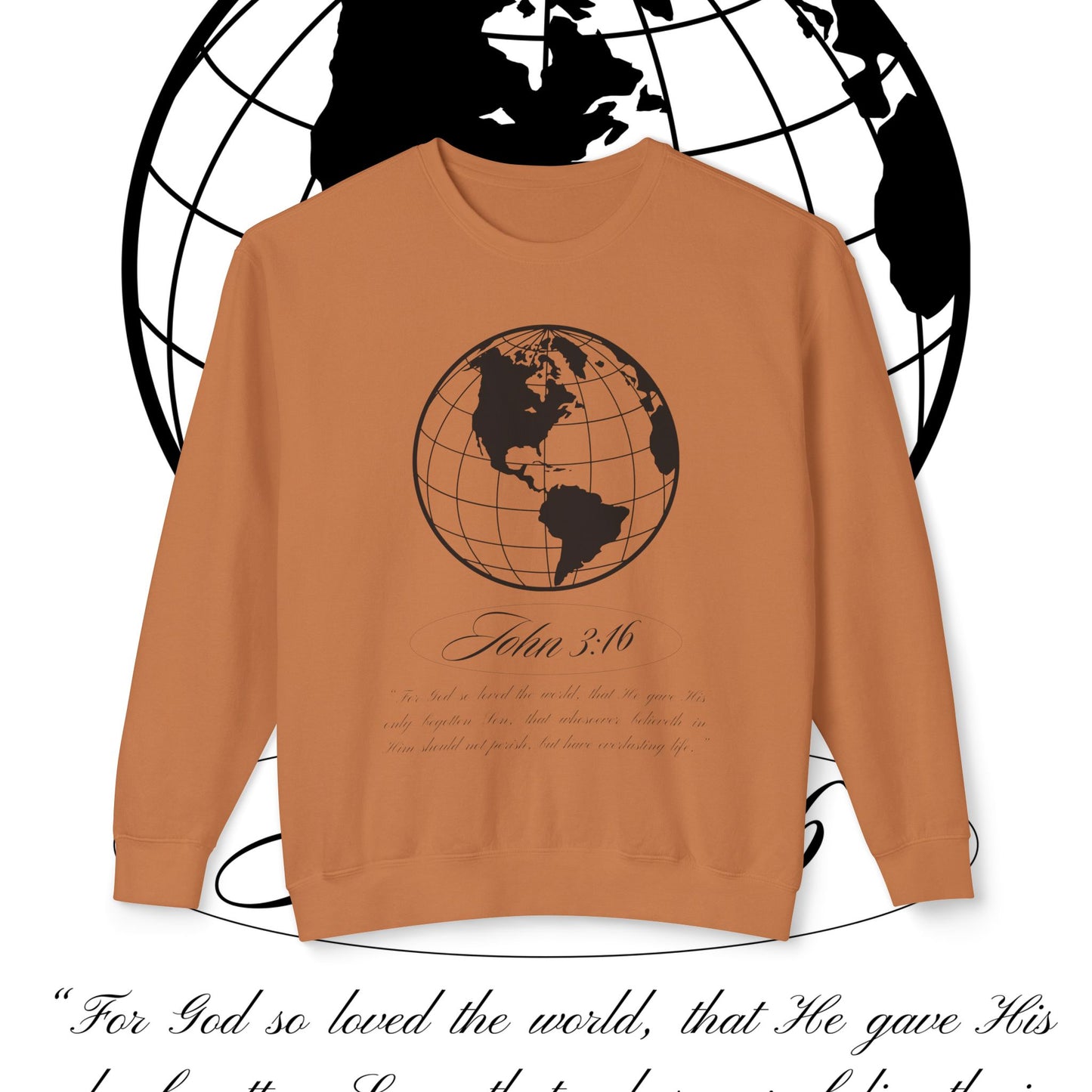 John 3:16 Sweater - Christian Unisex Lightweight Crewneck Sweatshirt (black + 🌏)