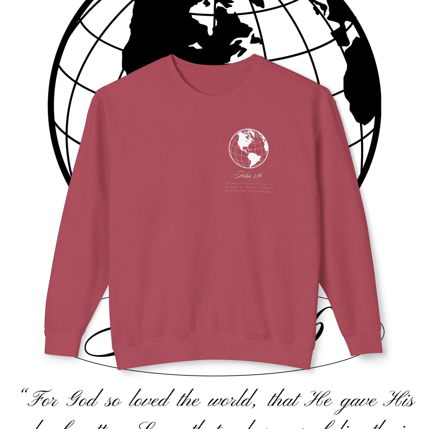 John 3:16 Sweater - (white + 🌎) Christian Unisex Lightweight Crewneck Sweatshirt -