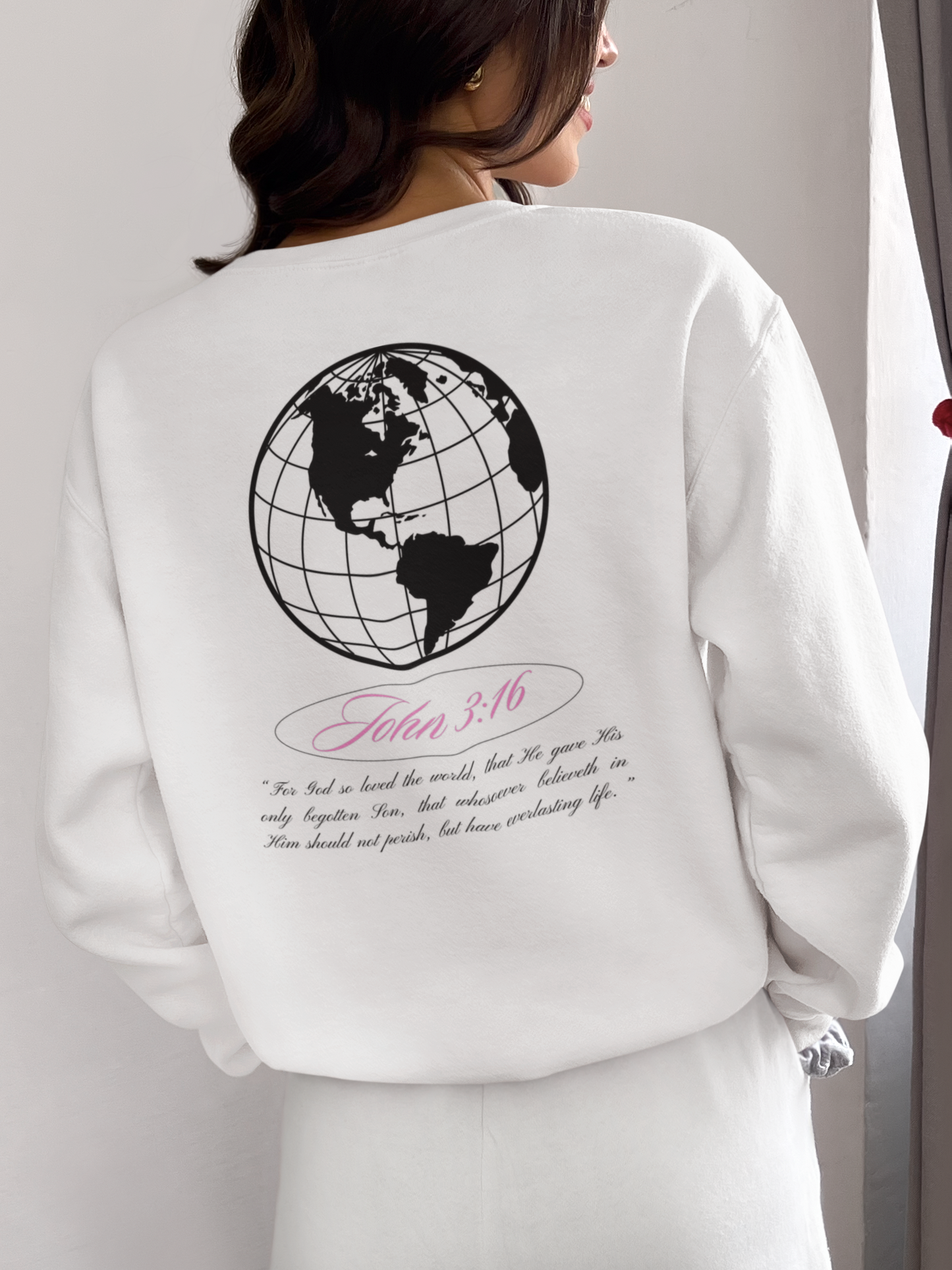 John 3:16 Sweater (black + pink ππ©·) - Christian Unisex Lightweight Crewneck Sweatshirt