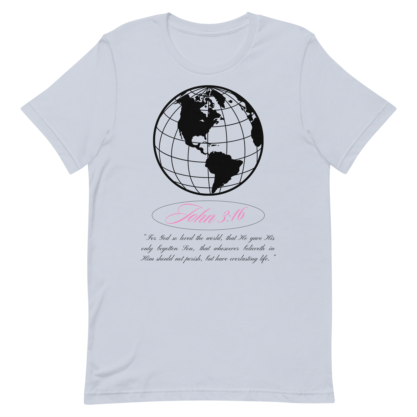 JOHN 3:16 T-Shirt (black globe + pink) 🌍💕