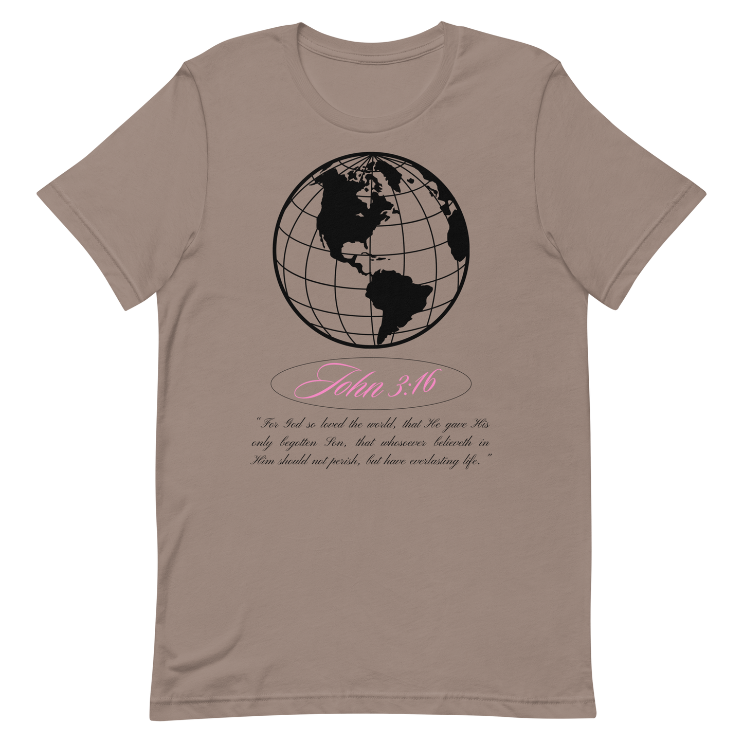 JOHN 3:16 T-Shirt (black globe + pink) 🌍💕