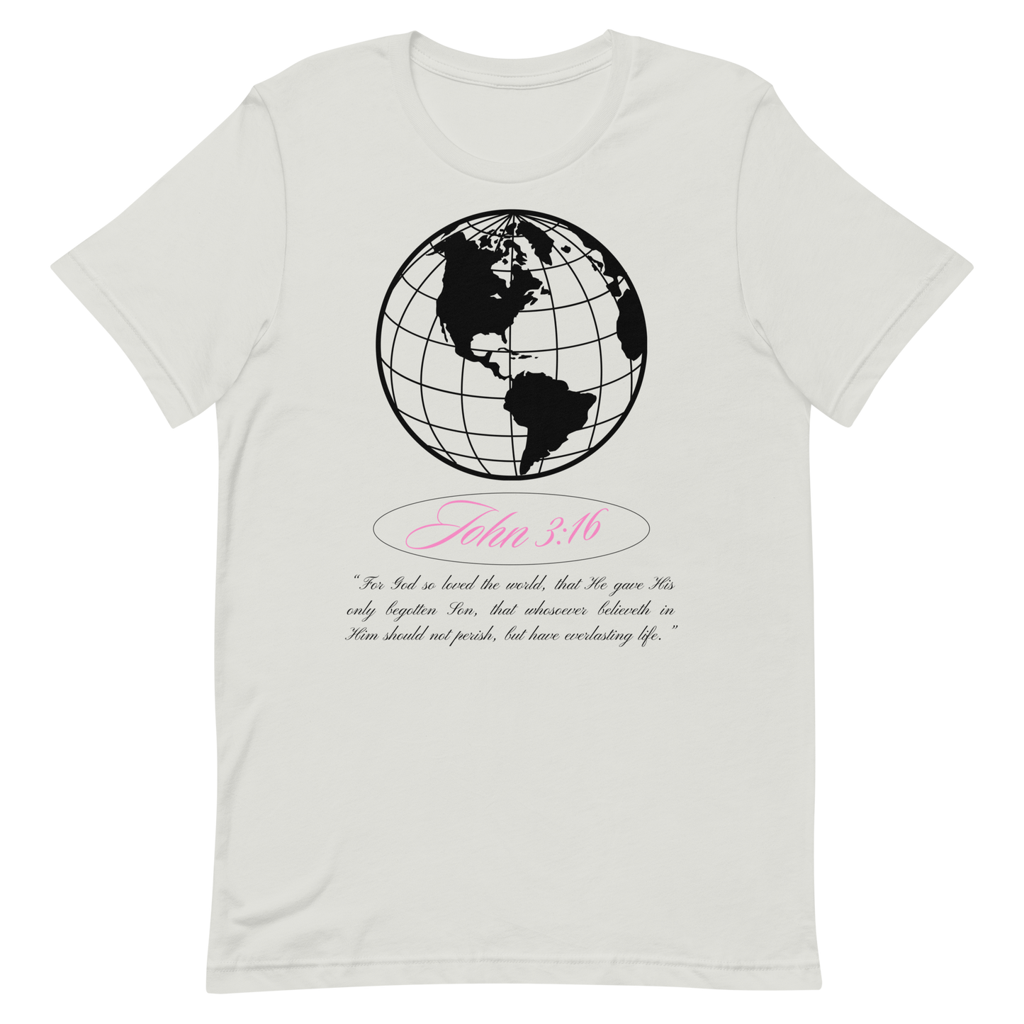 JOHN 3:16 T-Shirt (black globe + pink) 🌍💕