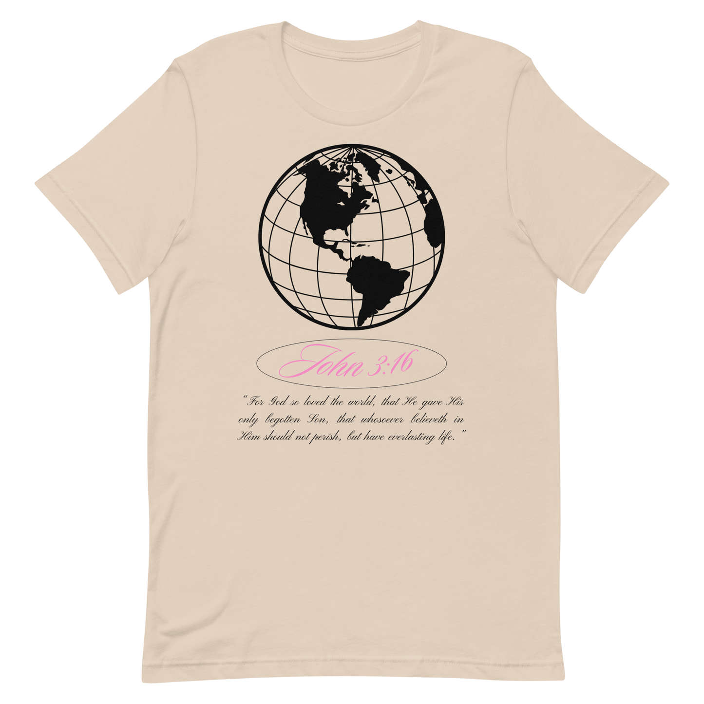JOHN 3:16 T-Shirt (black globe + pink) 🌍💕