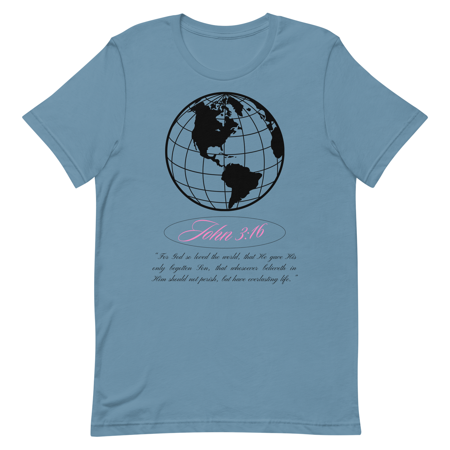 JOHN 3:16 T-Shirt (black globe + pink) 🌍💕