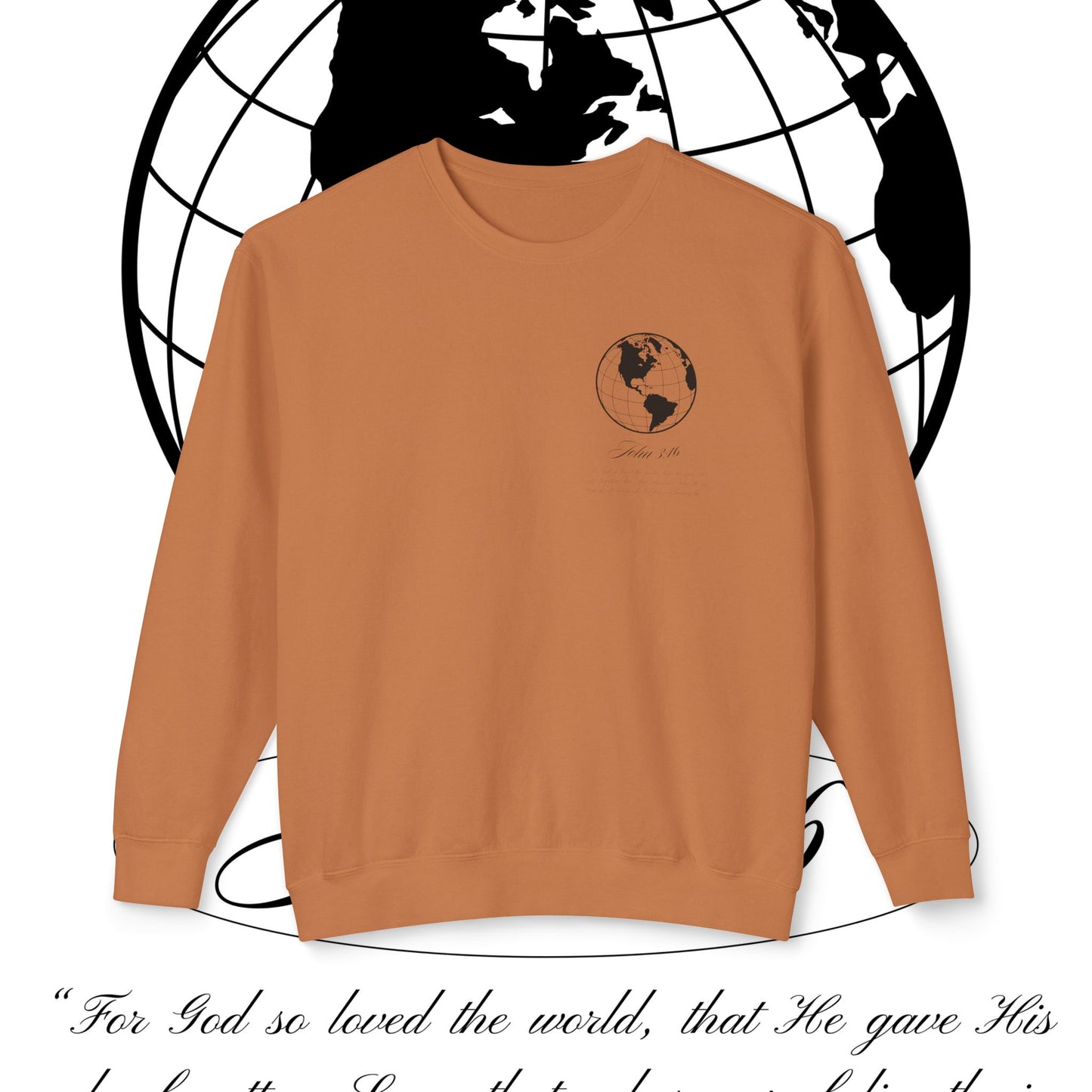 John 3:16 Sweater (black + 🌏) - Christian Unisex Lightweight Crewneck Sweatshirt