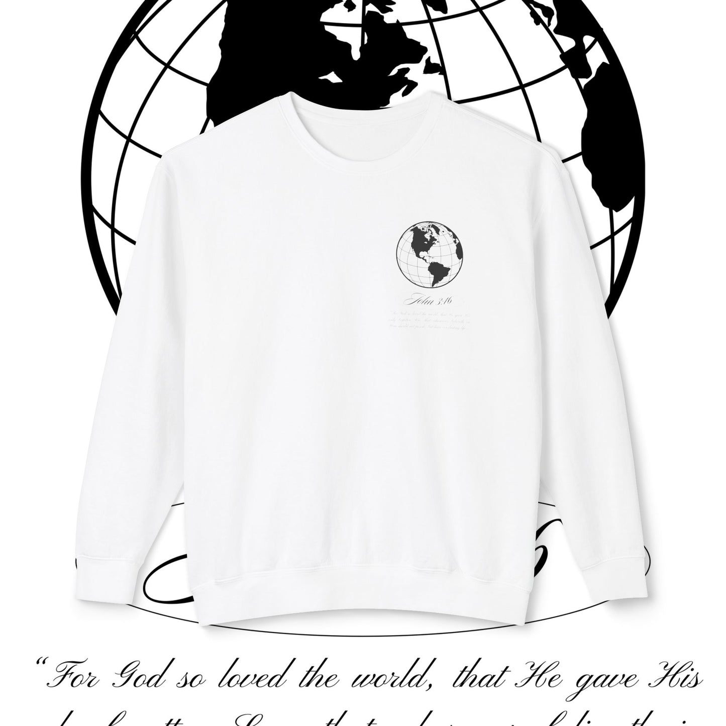 John 3:16 Sweater (black + 🌏) - Christian Unisex Lightweight Crewneck Sweatshirt