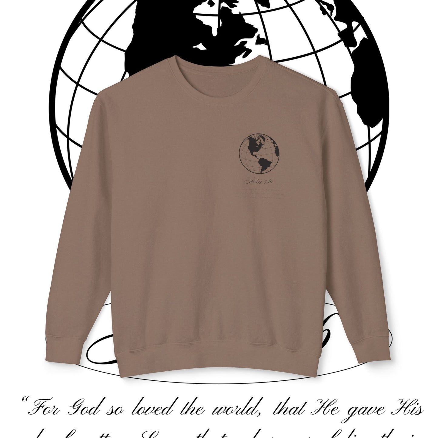 John 3:16 Sweater (black + 🌏) - Christian Unisex Lightweight Crewneck Sweatshirt