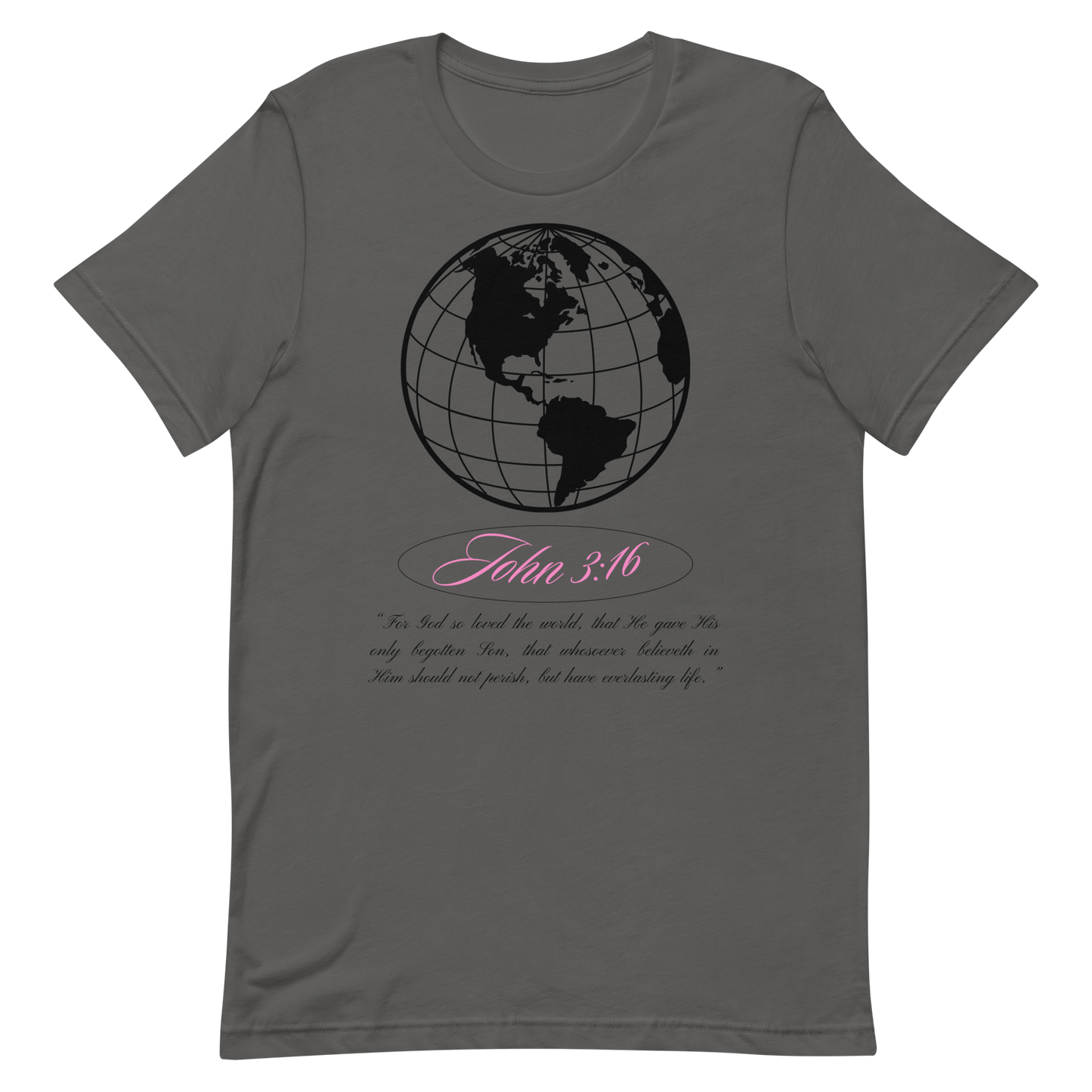 JOHN 3:16 T-Shirt (black globe + pink) 🌍💕