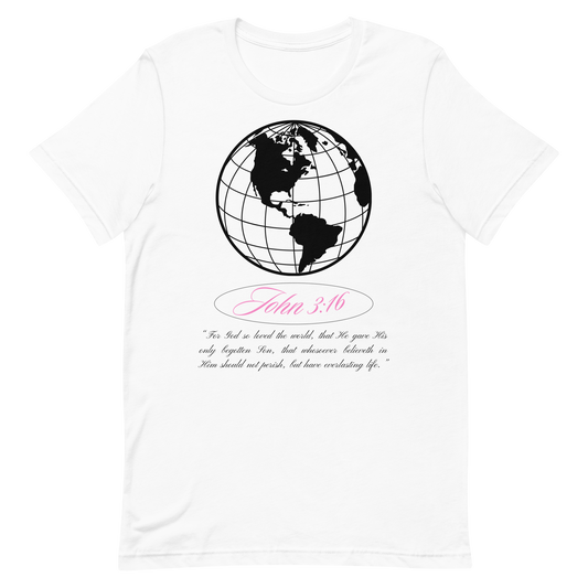 JOHN 3:16 T-Shirt (black globe + pink) 🌍💕